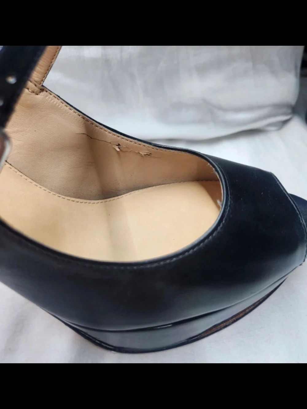 ANTONIO MELANI Black Peep-Toe Slingback Heels with Strap